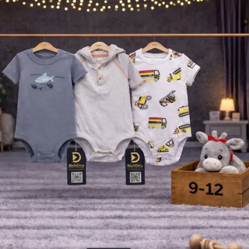 3 Piece Baby Bodysuit Set with Grey Donkey Plush Toy - Product Image