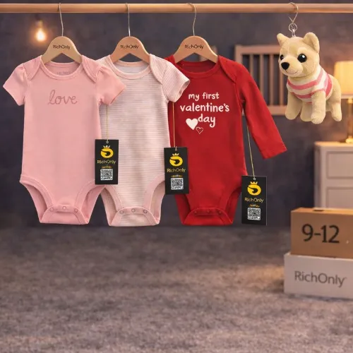3-Piece Baby Bodysuit Set with Cute Puppy Plush Toy - Product Image