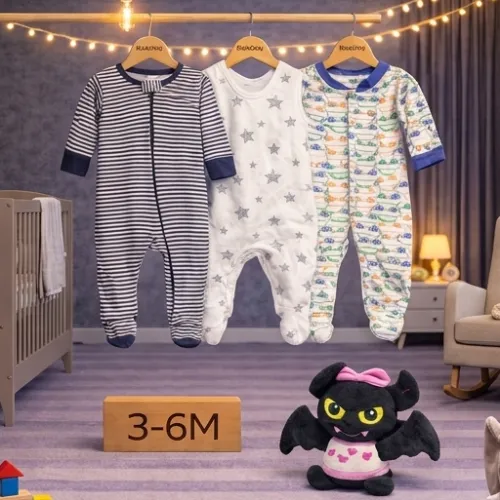 Baby Rompers & Sleepsuit Set with Plush Bat Soft Toy  - Product Image