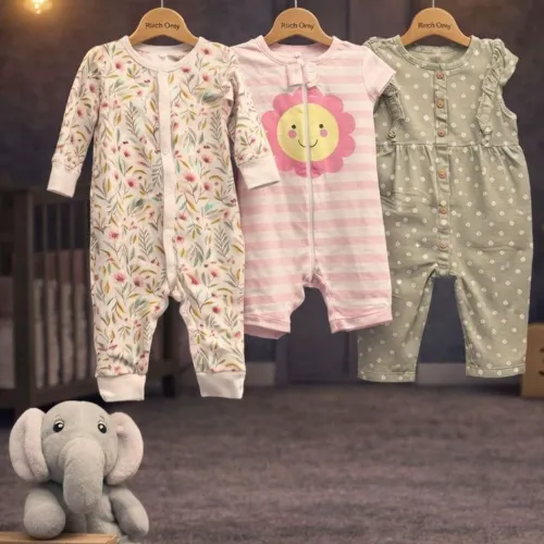 Multi Color 3 Piece Baby Outfit Set with Elephant Plush Toy - Product Image