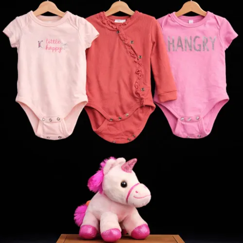 Baby Girls Bodysuit Set with Unicorn Plush Toy - Product Image