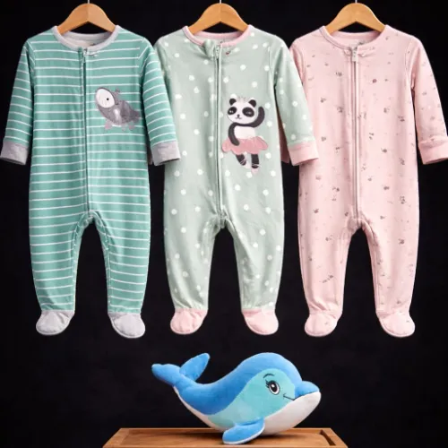 Rompers Set For Baby Girls (18 Months) with Dolphin Soft Toy - Product Image