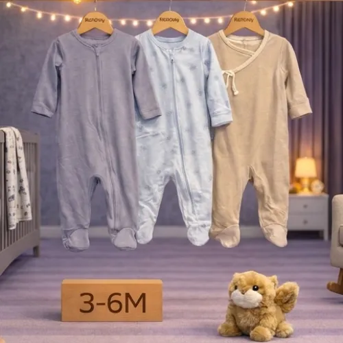 Baby Cotton Rompers & Sleepsuit Set with Plush Kitten Soft Toy - Product Image
