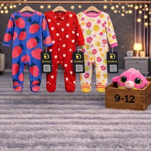 Multi Color 3 Piece Baby Romper Set with Pink Owl Plush Toy - Product Image