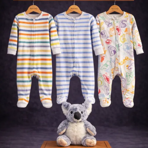 Multi Color 3 Piece Baby Rompers Set (12–18M) with Koala Plush Toy - Product Image