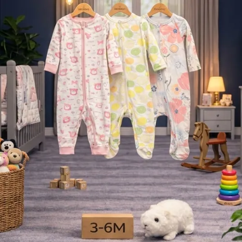 3 Piece Baby Sleepsuit Set with White Guinea Pig Plush Toy - Product Image