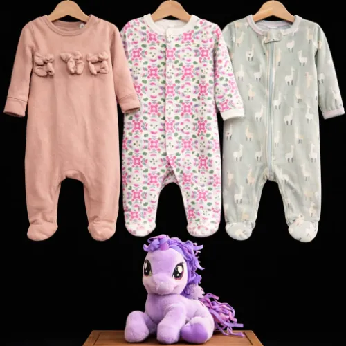 3-Piece Sweet Dreams Footed Sleeper Set (6-9 Months) with Purple Unicorn - Product Image