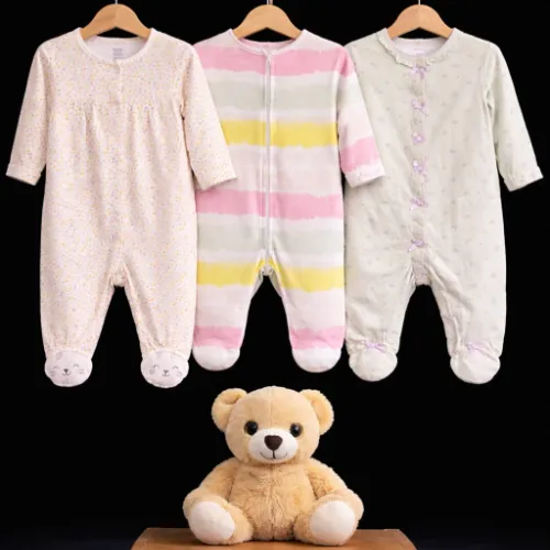 3-Piece Sweet Dreams Floral &amp; Stripe Sleeper Set (6-9 Months) with Classic Teddy Bear - Product Image