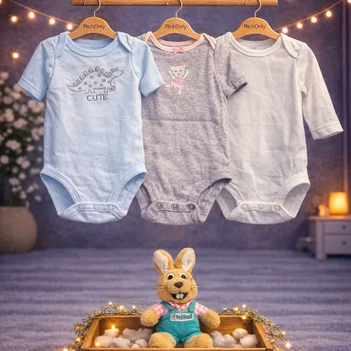 3 Piece Baby Bodysuit Set with Rabbit Plush Toy - Product Image