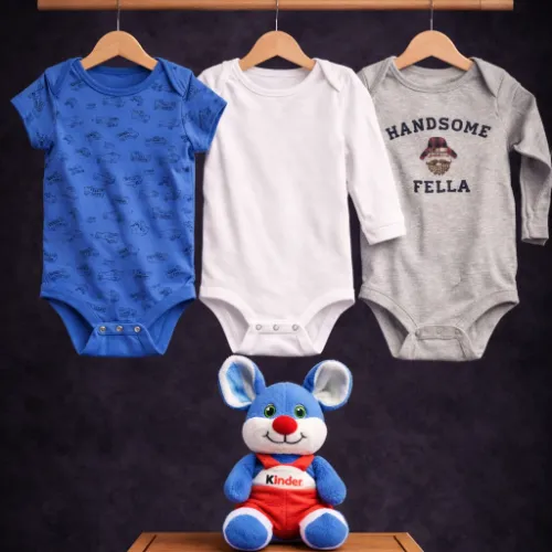 3 Piece Baby Boys Adventure Bodysuit Set (18-24 Months) with Kinder Mouse Toy - Product Image