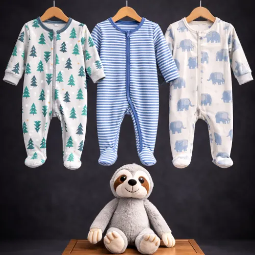 3 Piece Baby Rompers Set (12–18M) with Sloth Plush Toy - Product Image
