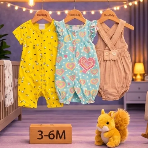 Baby Printed Cotton Rompers Set with Squirrel Plush Toy - Product Image