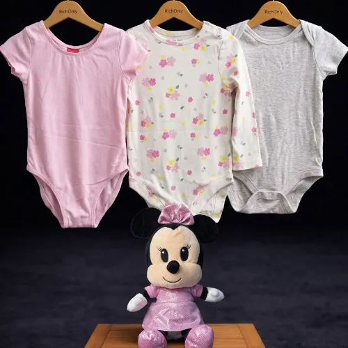 Baby Girls Cotton Rompers Set with Minnie Plush Toy - Product Image