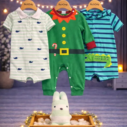 3 Piece Baby Romper Set with Bunny Plush Toy - Product Image