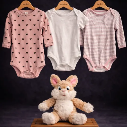 3 Piece Baby Rompers Set (12–18M) with Unicorn Cat Plush Toy - Product Image