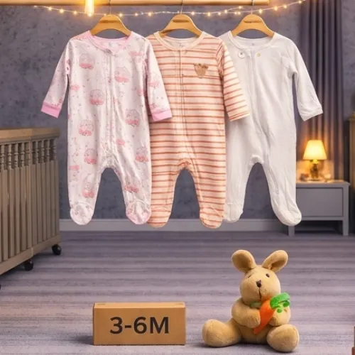 3 Piece Baby Sleepsuit Set with Bunny Plush Toy - Product Image