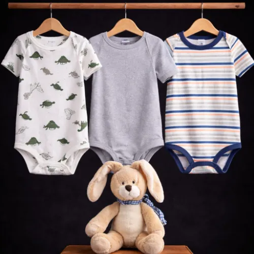 Boys Printed Baby Rompers Set (18 Months) with Plush Bunny Rabbit Soft Toy - Product Image