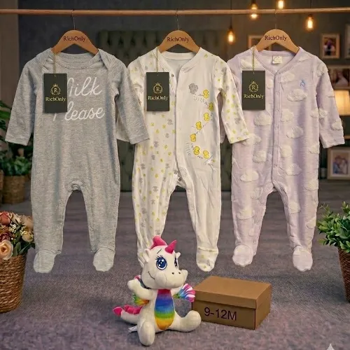 3 Piece Baby Sleepsuit Set with Unicorn Plush Toy - Product Image