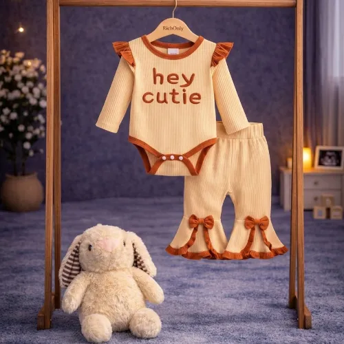 2 Piece Baby Outfit Set with Bunny Plush Toy - Product Image