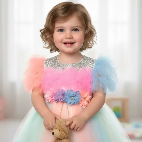 Rainbow Tulle Party Dress for Baby Girls - Product Image