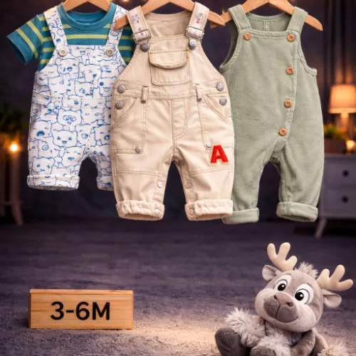 Baby Boys Casual Cotton Rompers & Dungaree Rompers Set With Reindeer Plush Toy - Product Image