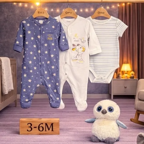 Baby Rompers & Sleepsuit Set with Plush Owl Soft Toy  - Product Image