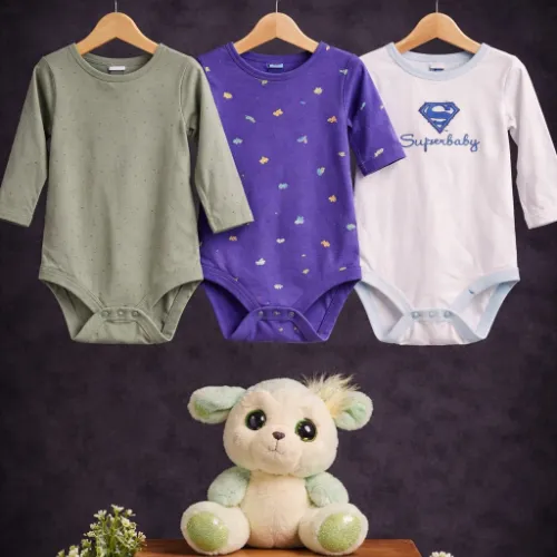 3-Piece Superbaby Bodysuit Set (18-24 Months) with Mint Glitter Puppy - Product Image