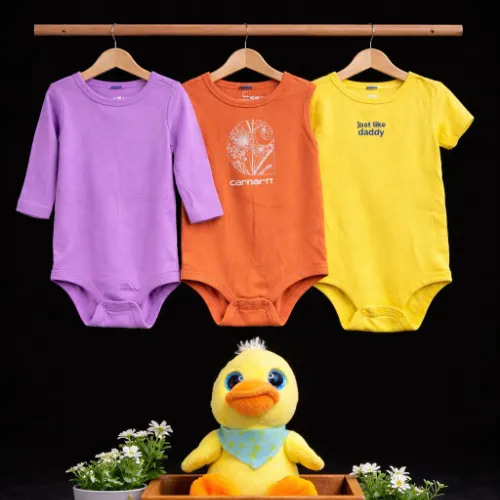 Baby Bodysuit Set (6-9 Months) with Duck Plush Toy - Product Image