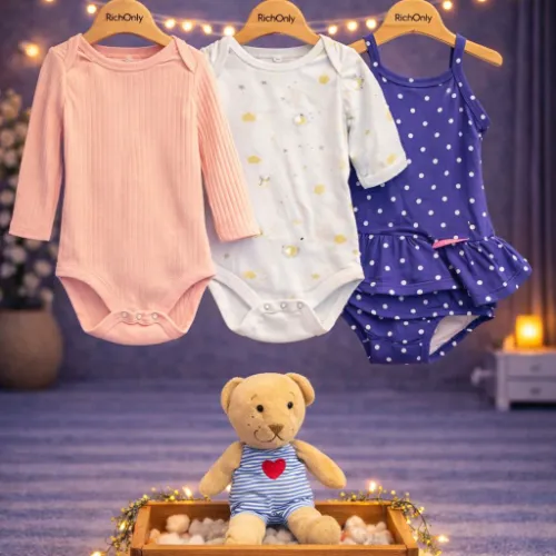3 Piece Baby Outfit Set with Teddy Bear Plush Toy - Product Image