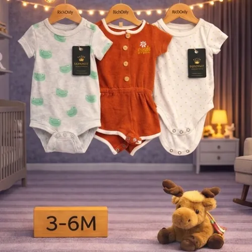 Baby Rompers Bodysuit Set with Plush Reindeer Soft Toy  - Product Image