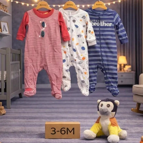 3 Piece Baby Sleepsuit Set with Monkey Plush Toy - Product Image