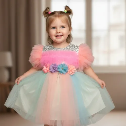 Rainbow Tulle Party Dress for Baby Girls - Product Image