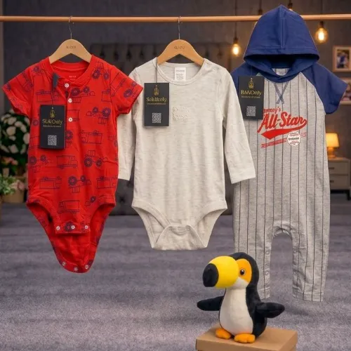 3 Piece Baby Outfit Set with Toucan Plush Toy - Product Image