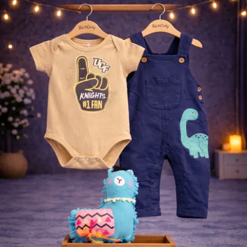 2 Piece Baby Dungaree Set with Llama Plush Toy - Product Image