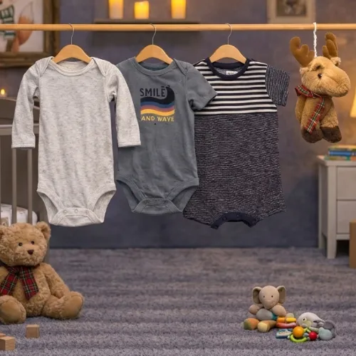 3-Piece Baby Bodysuit Set with Cute Reindeer Plush Toy - Product Image