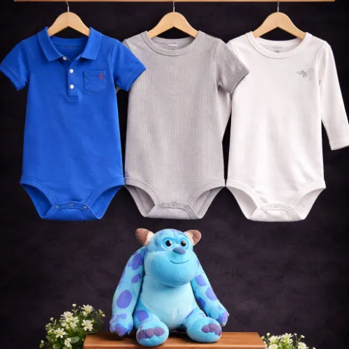 3-Piece Baby Boy Cozy Fleece Romper Set (18 Months) with Plush Reindeer - Product Image