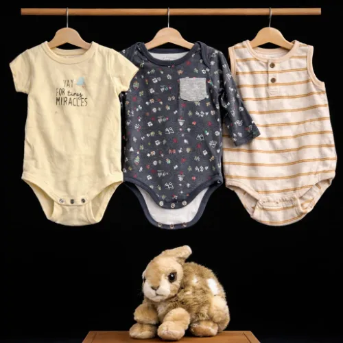 Baby Bodysuit Set (6–9 Months) with Bunny Plush Toy - Product Image