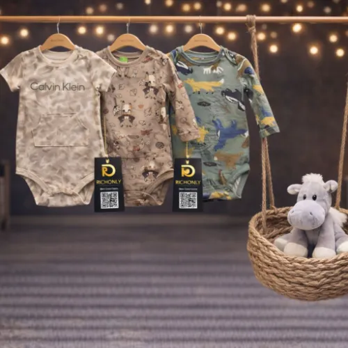 Multi Color 3-Piece Baby Bodysuit Set with Cute Hippo Plush Toy - Product Image