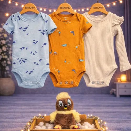3 Piece Baby Bodysuit Set with Owl Plush Toy - Product Image