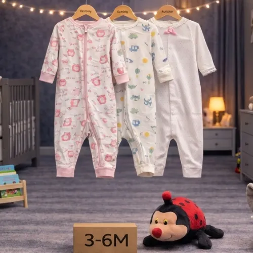 3 Piece Baby Sleepsuit Set with Ladybug Plush Toy - Product Image