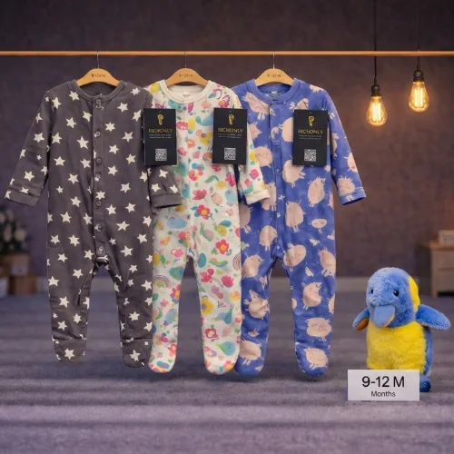 Multi Color 3 Piece Baby Sleepsuit Set with Blue Platypus Plush Toy - Product Image