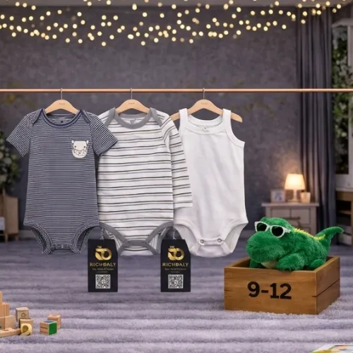 3 Piece Baby Bodysuit Set with Green Crocodile Plush Toy - Product Image