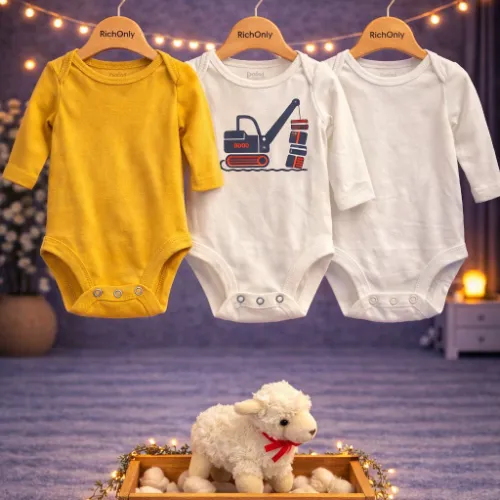 3 Piece Baby Bodysuit Set with Lamb Plush Toy - Product Image
