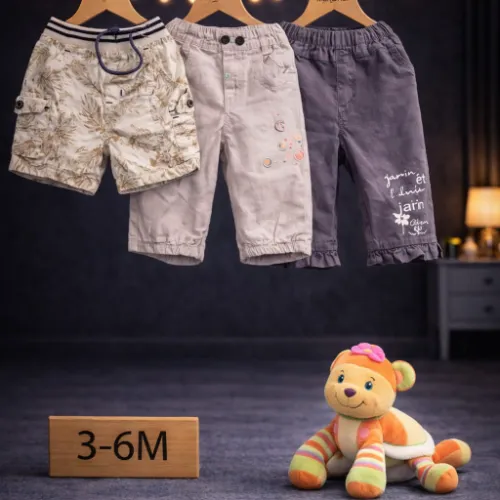 Baby Boys 3-Pack Casual Cotton Rompers Set with Colorful Bear Plush Toy (3–6 Months) - Product Image