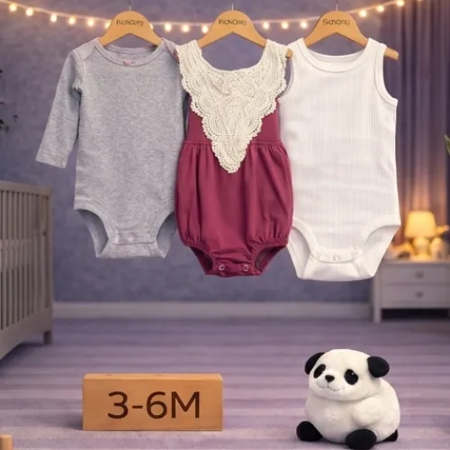 Baby Cotton Rompers Set with Panda Plush Toy - Product Image