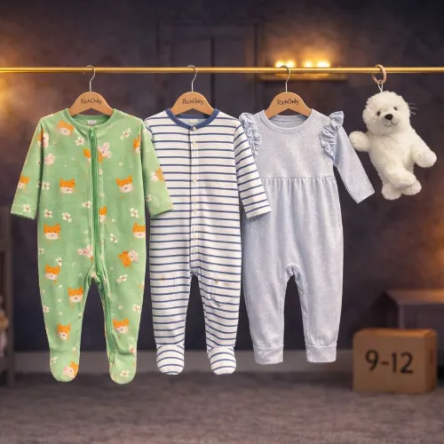 3-Piece Baby Romper Set with Cute White Teddy Bear Plush Toy - Product Image