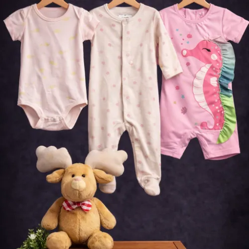 3-Piece Baby Girls Pink Adventure Set (18-24 Months) with Moose Plush - Product Image