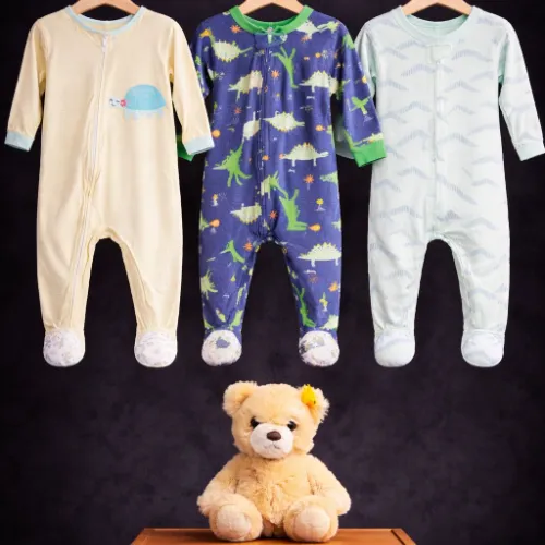 3-Piece Baby Boy Romper Set (18 Months) with Classic Teddy Bear - Product Image