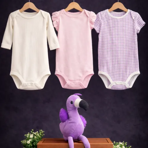 3-Piece Baby Girls Essential Bodysuit Set (18-24 Months) with Flamingo Plush - Product Image