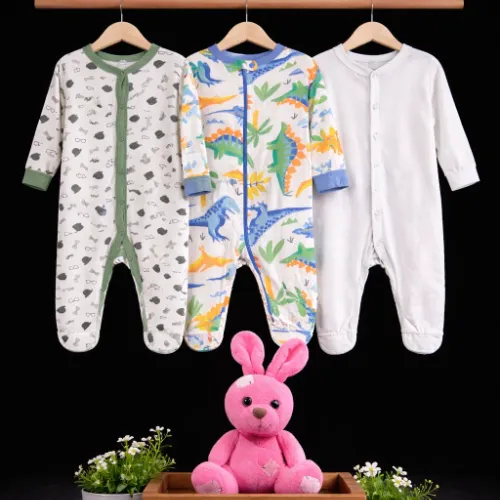 Product Name: 3-Piece Little Explorer Dinosaur Sleeper Set with Pink Bunny Plush - Product Image